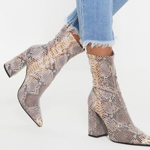 PLT Snake Block Heeled Boot